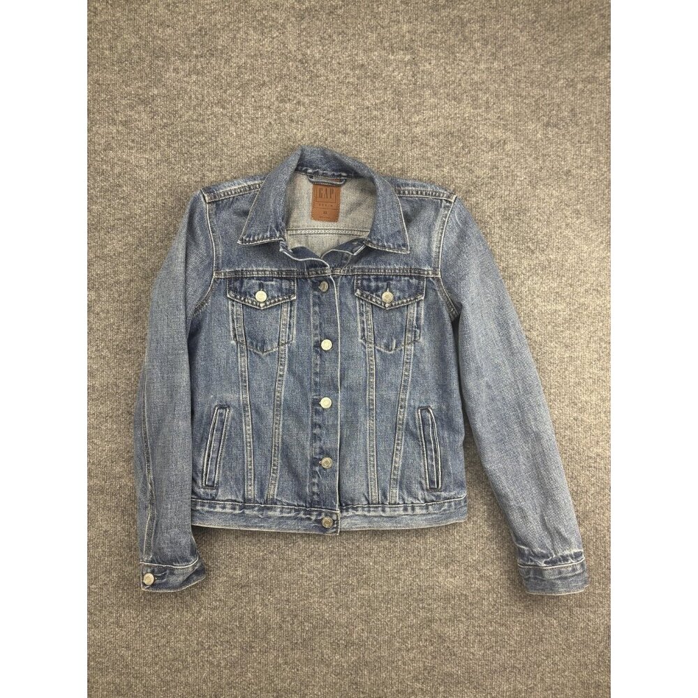 GAP Denim Jacket Womens XS Blue Jean‎ Trucker Button Front Pockets Medium Wash